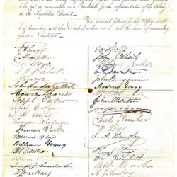 A petition, approximately A4 in size. It is addressed in the top right corner to Henry Ayers with a short statement that follows about why. From one third the way down there is two columns with signatures.