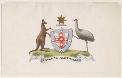 A kangaroo and an emu holding up a shield.